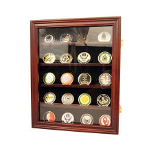 Custom 14x17 inch Walnut Custom Lockable 30 Military Challenge Coin Poker Chip Sports Coin Display Case Cabinet Glass Door